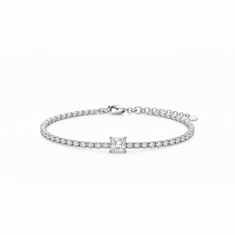 Moissanit Tennis Armband (Center Stone Tennis Bracelet princess cut)