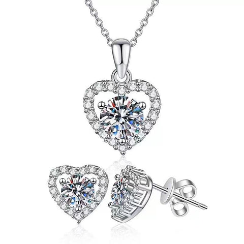 Moissanite Schmuck Set Sweet Heart - Silber